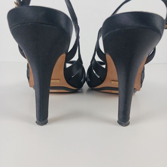 Cole Haan Sari Air Sling Black Satin Size 8.5 Open Toe Heels Air Tech Footbed - Picture 14 of 16